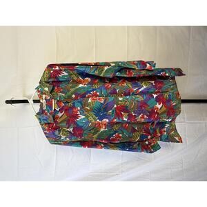 Shapely Large 90s Vibrant Floral Print Long Sleeve Blouse Hawaiian Bright Funky